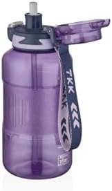 TKK 1500ml Pipetli/Pipetsiz Kullanıma Uygun Taşıma Askılı Sports Tritan Su Matarası (Mor)