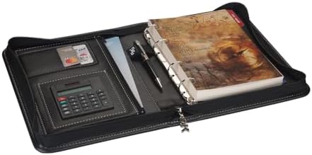 2K 2026 Ajanda Deri Fermuarlı 4 Halka Mekanizmalı Hesap Makineli Organizer, Siyah, 21X27 Cm