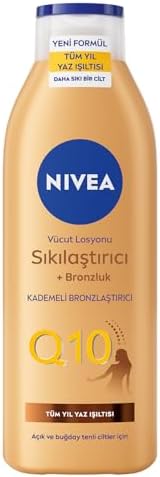 NIVEA Q10 Sıkılaştırıcı Ve Bronzlaştırıcı Vücut Losyonu 250ml, Kademeli Doğal Bronzluk, 7 Günde Sıkı Cilt, Açık ve Buğday Tenli Ciltler