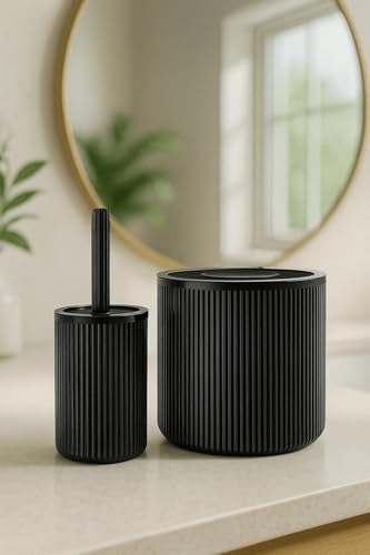 Serisi Siyah Banyo Seti, 2 Parça Akrilik Silindir 5 Litre Çöp Kovası Ve Tuvalet Fırçası Takımı Siyah