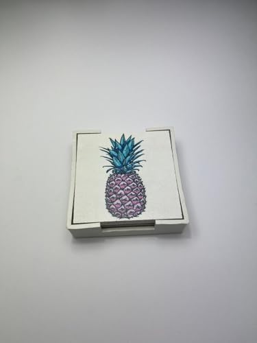 6’lı Ahşap Bardak Altlığı Seti (Kutulu - Ananas Desenli)