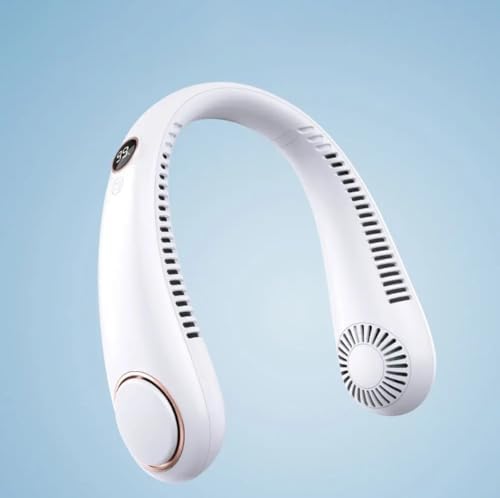 Yeni Nesil Boyun Askılı Giyilebilir Mini Fan 5 Kademeli Dijital Göstergeli Boyun Fanı Soğutucu Vantilatör Beyaz