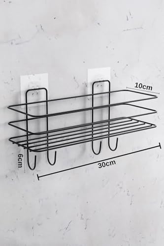 Siyah Yapışkanlı Banyo Rafı Mutfak Rafı Çok Amaçlı Askılı Düzenleyici Organizer Paslanmaz Şampuanlık Siyah