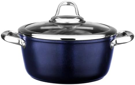 Titanium 24Cm Tencere, Çelik Kulp, Özel Çerçeveli Cam Kapak Metalik Mavi