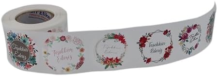 , hazır al hızlı al Teşekkür Ederiz Etiketi 5 Farklı Çiçek Deseni 50mm Çap Ruloda 500 Adet Kendinden Yapışkanlı Rulo Etiket, PP Opak E-ticaret