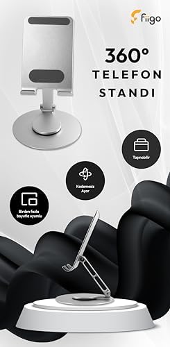 Telefon Standı Katlanabilir Çok Fonksiyonlu 360 Derece Dönebilen Metal Silver