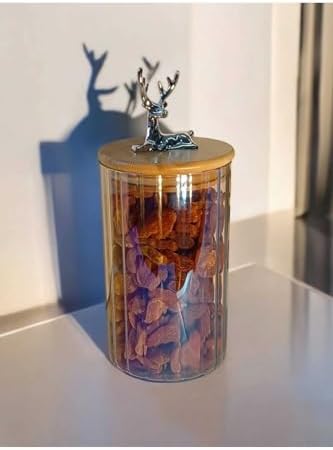 (9X15 Cm) 1 Adet Gökkuşağı Geyikli Cam Saklama Kavanozu Geyik Başı Gümüş Renk Hava Geçirmez Y-461,Gökkuşağı