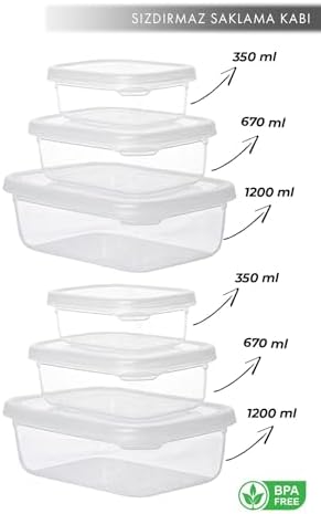 un 6 Lı Set Nare Dikdörtgen Sızdırmaz Hava Almaz Erzak Saklama Kabı Şeffaf