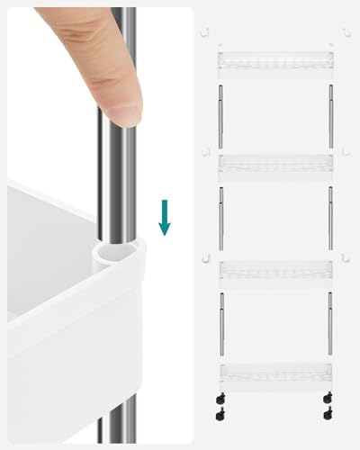 Arabası, 4 Seviyeli Mutfak Arabası, Mutfak Rafı, Tekerlekli Niş Rafı, Banyo Rafı, Yerden Tasarruf Sağlayan, Beyaz