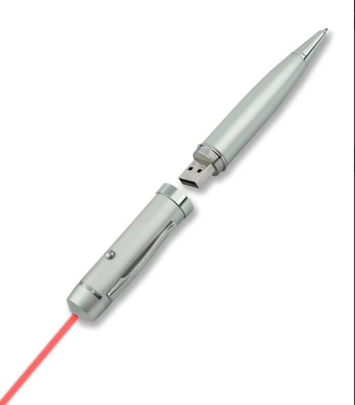 KL-1 Sunum Kalemi 16 GB Usb Bellek Özellikli Metal Kutulu Kırmızı Lazerli, Led Işıklı Pointer Kalemi İşaretçi Sunum Kalemi Metal Tükenmez Kalem