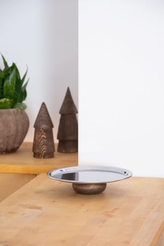 & Ahşap Ayaklı Metal 23 Cm Tatlı Meyve Servis/Sunum Tepsisi