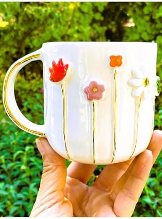 Wonders 24 Ayar Altın Detaylı Ilkbahar Çiçek Kabartmalı 450 Ml El Yapımı Mug Spring Flower