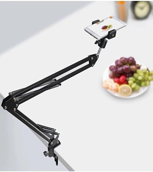 SMAYLİNG 360° Üst Çekim Masaüstü Telefon Tripodu | Ayarlanabilir Süspansiyon Kol, Metal Kaymaz Taban, Evrensel Telefon Tutucu, Siyah