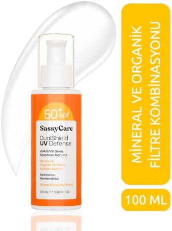 SassyCare DualShield UV Defense SPF 50+ Güneş Koruyucu Krem, UVA/UVB Geniş Spektrum, Mineral ve Organik Filtre, 100 ml