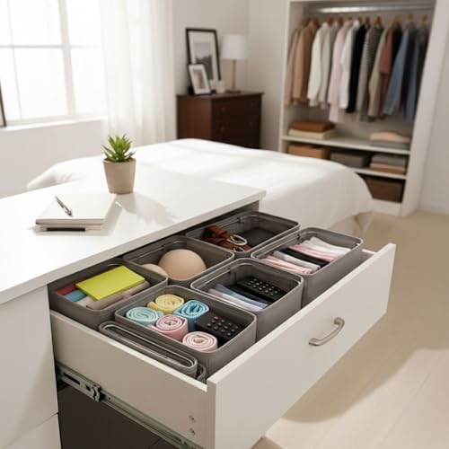 4 Adet Tek Boy Katlanabilir Çekmece Organizer Seti | Dolap İçi Saklama Kutusu | İç Giyim, Çorap ve Aksesuar Düzenleyici | Telli Dik Duruş Sağlayan Kumaş Dolap Düzenleyici 30x15x12.5cm