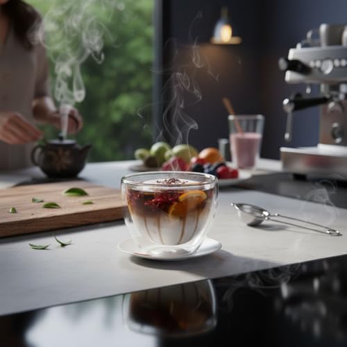 1 Adet Çift Cidarlı Borosilikat Cam Kase (250 ml) - Isı Yalıtımlı, El Yakmayan Şeffaf Servis Kasesi | 9x7.5 cm | Tatlı, Yoğurt, Çorba Kasesi