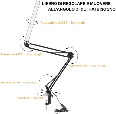 LED Klipsli Masa Lambası - Göz Bakımı 3 Işık Modu x 10 Parlaklık Seviyeleri Masa Lambası - Siyah