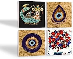 Nazar, Şahmeran, Nar Ağacı Taş Bardak Altlığı Seti - 4 Parça - Dekoratif, Rustik Mutfak Aksesuarı, 10x10 cm, Kaydırmaz Tabanlı, Şık ve Dayanıklı SC525