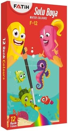 Sulu Boya Seti, 12 Renkli, Canlı Parlak Renkler, Çocuklar İçin Güvenli, Fırçalı, Kağıt Üzerinde Etkili, Tablet Boya, Eğitim ve Hobi İçin Uygun, Okul Seti, Kolay Temizlenebilir, 12'li Set