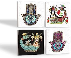 Şahmeran, Fatma Ana Eli Taş Bardak Altlığı Seti - 4 Parça - Dekoratif, Rustik Mutfak Aksesuarı, 10x10 cm, Kaydırmaz Tabanlı, Şık ve Dayanıklı SC226