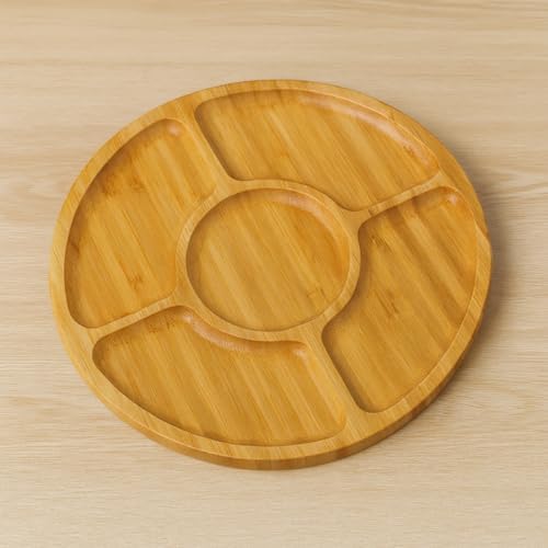 Doğal Bambu 5 Bölmeli Sunumluk Tabak | Kahvaltılık, Kuruyemişlik, Meyvelik, Atıştırmalık Servis Tabağı | Şık ve Dayanıklı Tasarım