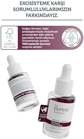 The Purest Solutions AHA & BHA Canlandırıcı ve Cilt Tonu Eşitleyici Kırmızı Peeling Cilt Serumu, Seyahat Boy 8 ml