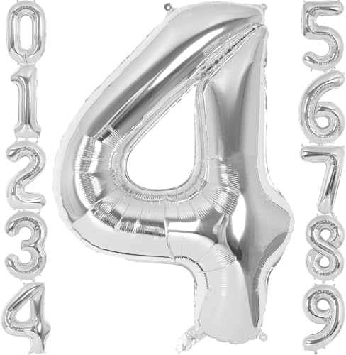 xesha 4 Rakamı Doğum Günü Balonu Yaş Günü Gümüş Renk Uçan Balon 102 cm Doğum Günü ve Parti Dekorasyonu Büyük Boy Folyo Helyum Uçan Balon Yaş 4 Sayısı