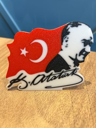 Atatürk Portresi 3D Türk Bayrağı Masaüstü Dekor Atatürk İmzalı Şık Hatıra & Ofis Süsü - Hediyelik