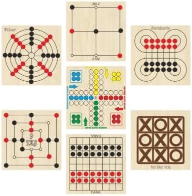 Ahtek Ahşap Zeka Ve Oyun Seti 7 Li, Kızma Birader+dama+3 Taş+9 Taş+bihar+surakarta Ve Tic-tac-toe eticset247