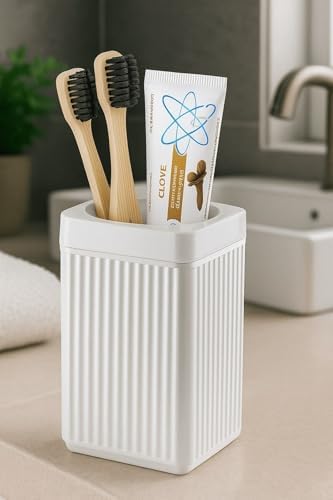 Serisi Beyaz Banyo Seti, 5 Parça Akrilik Kare 5 Litre Çöp Kovası, Sabunluk, Fırçalık Takımı 34 Beyaz