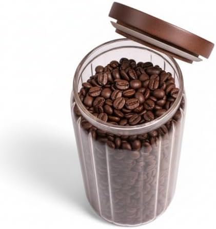 Akasya Kapaklı Çizgili Cam Kavanoz (1000ml /1 Litre) | Hava Geçirmez, Modern Fitilli Tasarım Gıda Saklama Kabı | Kahve, Çay, Kuruyemiş ve Bakliyat Kavanozu (9x20cm)