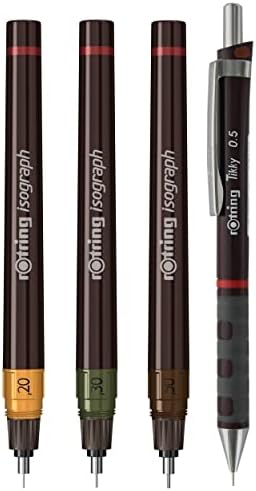 Isograph College Teknik Çizim Seti, 3 Adet Teknik Çizim Kalemi (0,2 mm, 0,3 mm, 0,5 mm) + 1 adet 0,5 mm Mekanik Kurşun Kalem + Aksesuarlar