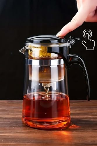 Sihirli Borosilikat Cam Demlik 900 ml Dayanıklı & Tek Tuşla Demleme