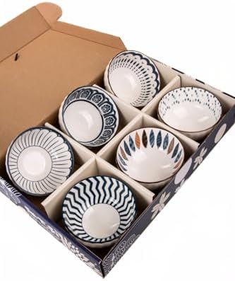 6'Lı Desenli Porselen Kase Seti 320 Ml, Çorbalık, Kahvaltılık, Atıştırmalık Kase Hediyelik Kutulu,Çok Renkli, FAN05