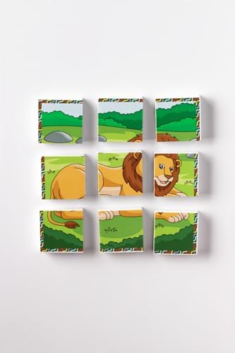 Manyetik Blok Çift Taraflı 9 Parçalı Mıknatıslı Puzzle 2 Görsel Aslan-Zebra YapBoz
