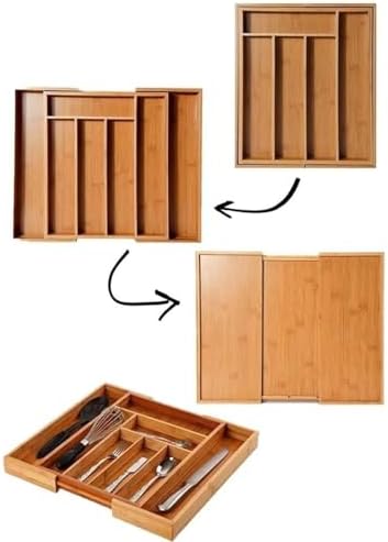 Bambu Ayarlanabilir Çekmece İçi Kaşıklık | Genişletilebilir Çatal Bıçak Organizeri | Doğal, Hijyenik ve Çevre Dostu Mutfak Düzenleyici