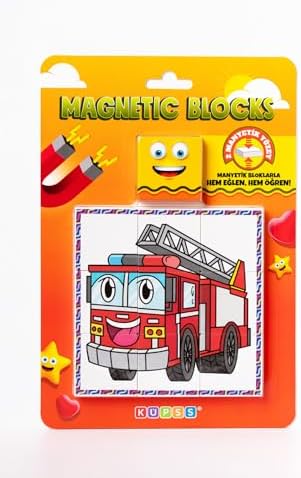 Manyetik Blok Çift Taraflı 9 Parçalı Mıknatıslı İTFAİYE - TRAKTÖR Puzzle - 2 Görsel YapBoz