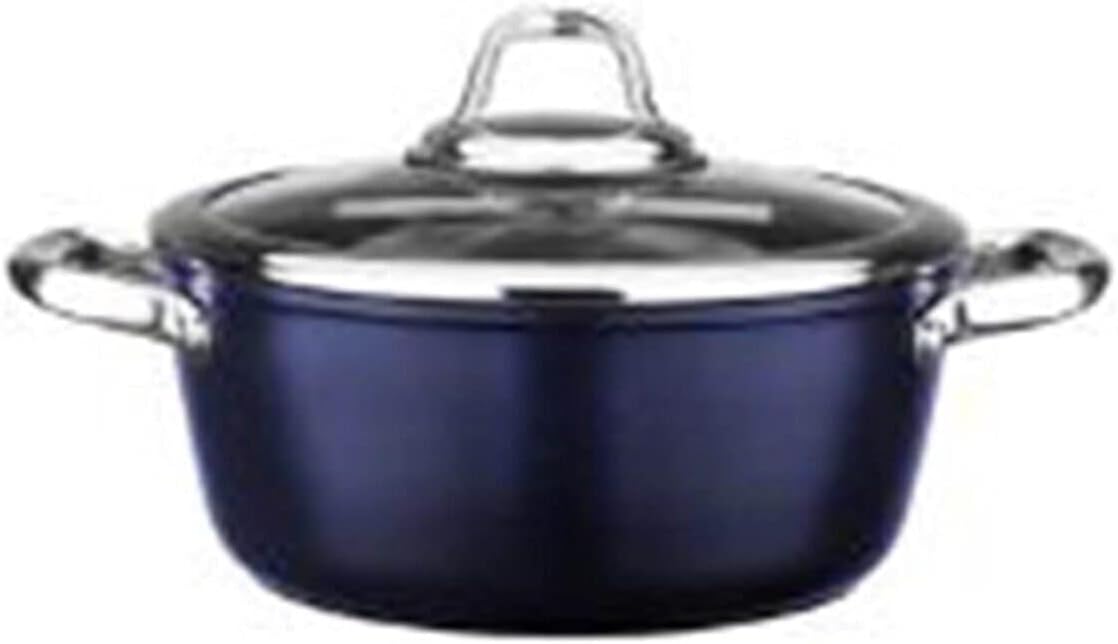 Titanium 20Cm Tencere, Çelik Kulp, Özel Çerçeveli Cam Kapak Metalik Mavi