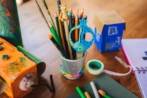 Çocuk hayvan makası balık motifli sağ ve sol elini kullananlar için, mavi, uzunluk 13 cm