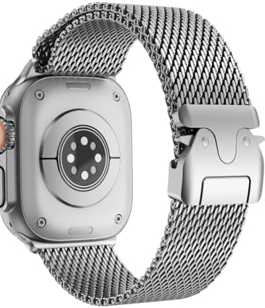 46 mm Uyumlu Metal Kordon, Örgü Çelik Kayış, Ayarlanabilir Toka