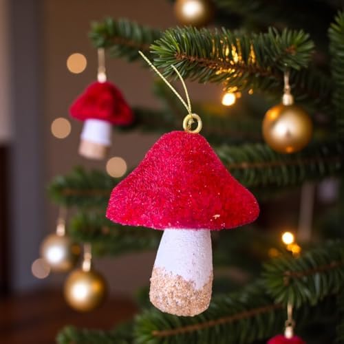 YILBAŞI MANTAR SÜS KADİFE 11CM BORDO BEYAZ 2 ADET AST7209