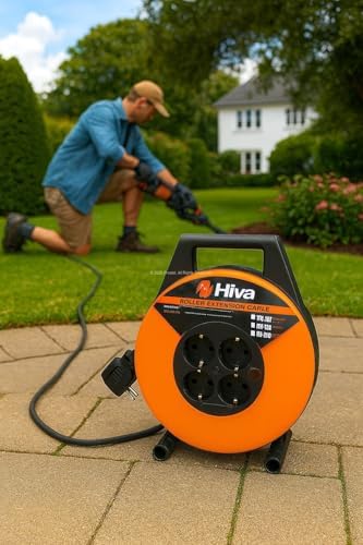 Makaralı Seyyar Kablo, 3x1,5 mm², Dayanıklı Uzatma Kablosu, Dörtlü Prizli, İç Mekan, Dış Mekan Kullanımına Uygun, Endüstriyel Tip, Taşınabilir Enerji Dağıtım Tamburu (5 m)