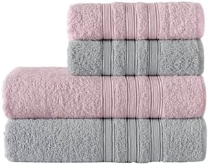 Pamuklu 50x90-70x140 cm 4'lü Banyo Havlu Seti (Pembe)