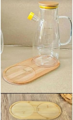 Bambu 2 Bölmeli Oval Yağdanlık ve Sosluk Altlığı - Şık Doğal Ahşap Görünümlü Stand, Mutfak Tezgahı İçin Düzenleyici ve Çok Amaçlı Kullanım