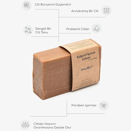 SWELLE Doğal Kükürt Sabunu – Yüz ve Vücut İçin Sivilce Karşıtı Temizleyici ve Peeling – Siyah Noktalar, Akneyi ve Sebumu Düzenler – Tüm Cilt Tipleri, Erkekler ve Kadınlar