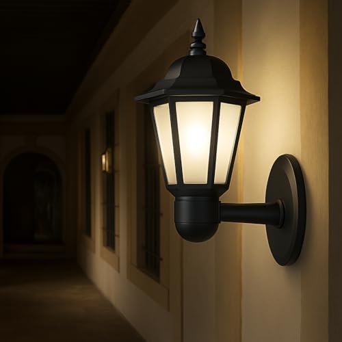 Klas 42 cm Bahçe Duvar Apliği | E27 Duylu Dış Mekan Yol Aydınlatma Lambası | IP54 Su Geçirmez Siyah Duvar Tipi Bahçe Armatürü (Ampul Hariç)