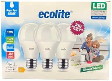 12W LED Ampul 3’lü Paket | 1521 Lümen, 6500K Beyaz Işık, 100W Eşdeğer, E27 Duy, Enerji Tasarruflu, 220V, Dim Edilemez