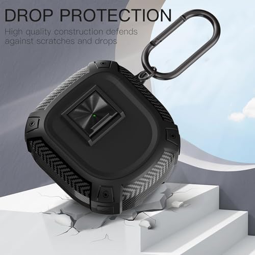 Kulaklık kılıfı, taşınabilir çizilmeye ve darbeye dayanıklı kablosuz kulaklık kılıfı, güvenlik kilidi düğmeli tasarım, kanca bağlantılı koruyucu kılıf (Siyah)