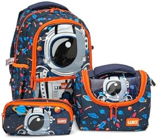 Wia Astronot Baskılı Erkek Çocuk Üçlü Çanta Seti - Lacivert
