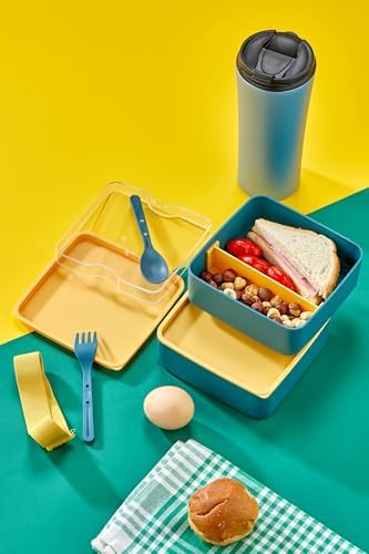 STORE Pratik ve Şık Beslenme Kutusu 2 Katlı Bölmeli, Kaşıklı ve Çatal Setli, Taşınabilir Gıda Saklama Kabı